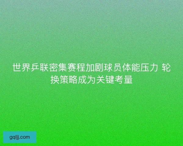 世界乒联密集赛程加剧球员体能压力 轮换策略成为关键考量
